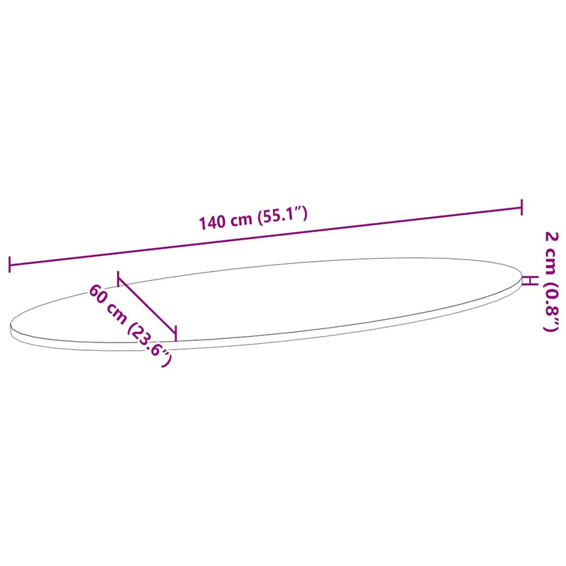 vidaXL sötétbarna tömör akácfa ovális alakú asztallap 140 x 60 x 2 cm