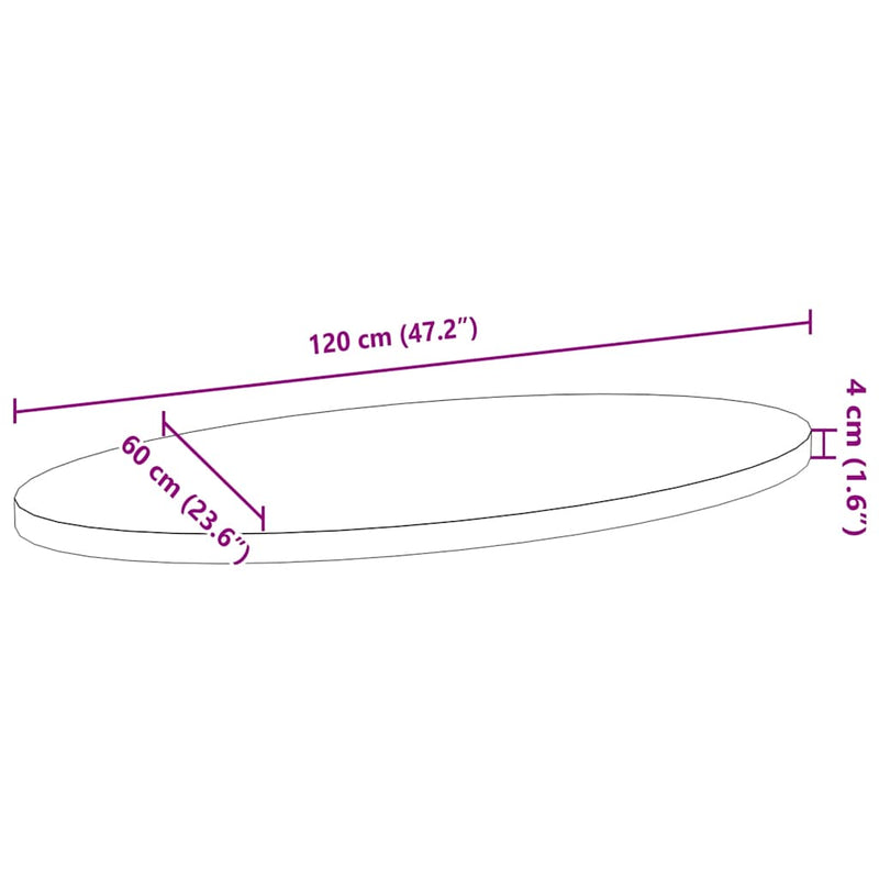 vidaXL sötétbarna tömör akácfa ovális alakú asztallap 120 x 60 x 4 cm