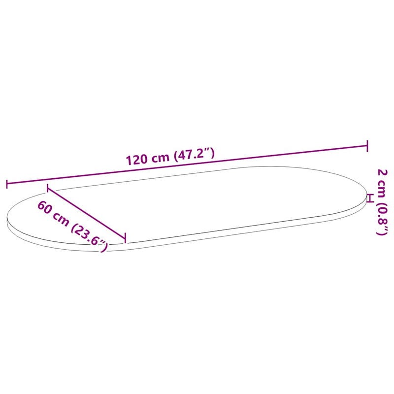vidaXL tömör akácfa ovális alakú asztallap 120 x 60 x 2 cm