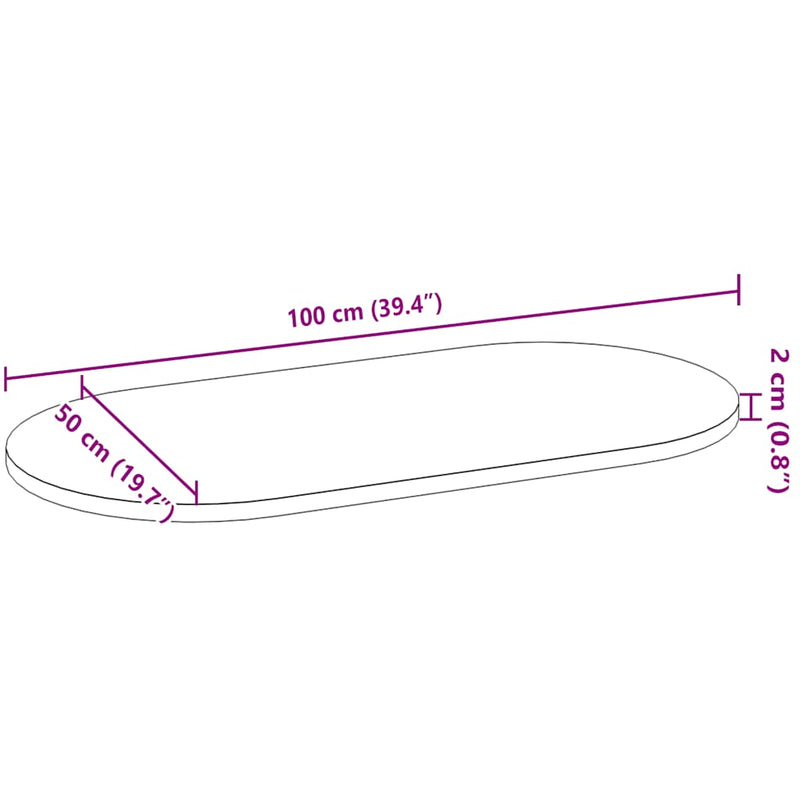 vidaXL világosbarna tömör akácfa ovális alakú asztallap 100x50x2 cm