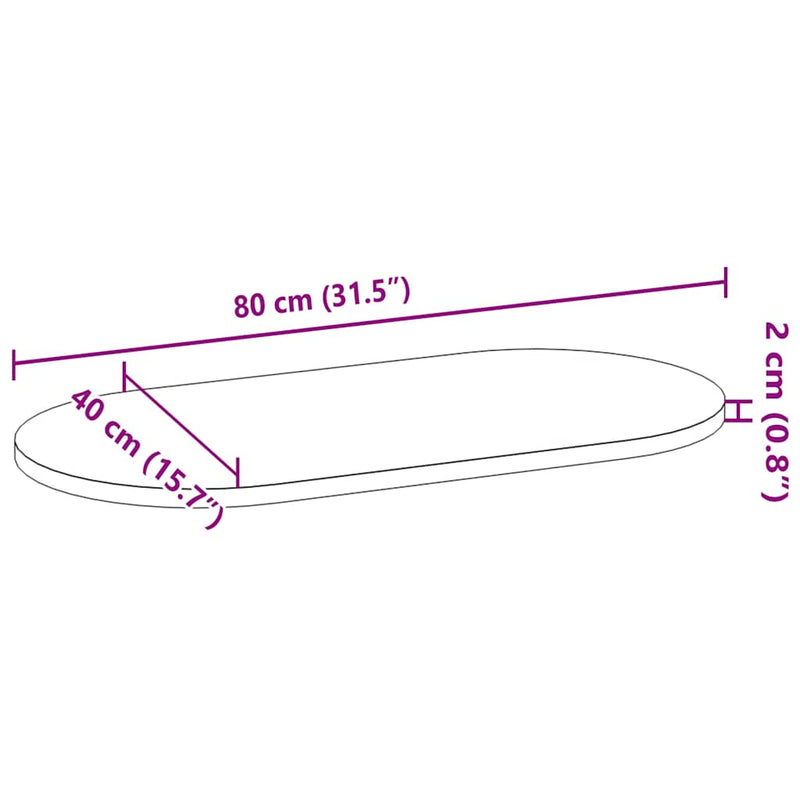 vidaXL sötétbarna tömör akácfa ovális alakú asztallap 80 x 40 x 2 cm