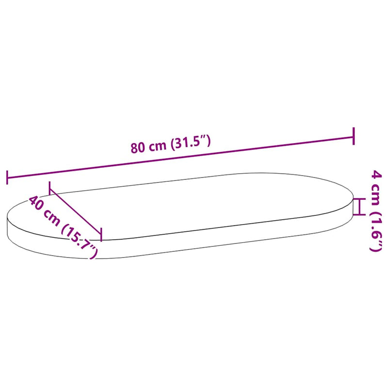 vidaXL sötétbarna tömör akácfa ovális alakú asztallap 80 x 40 x 4 cm