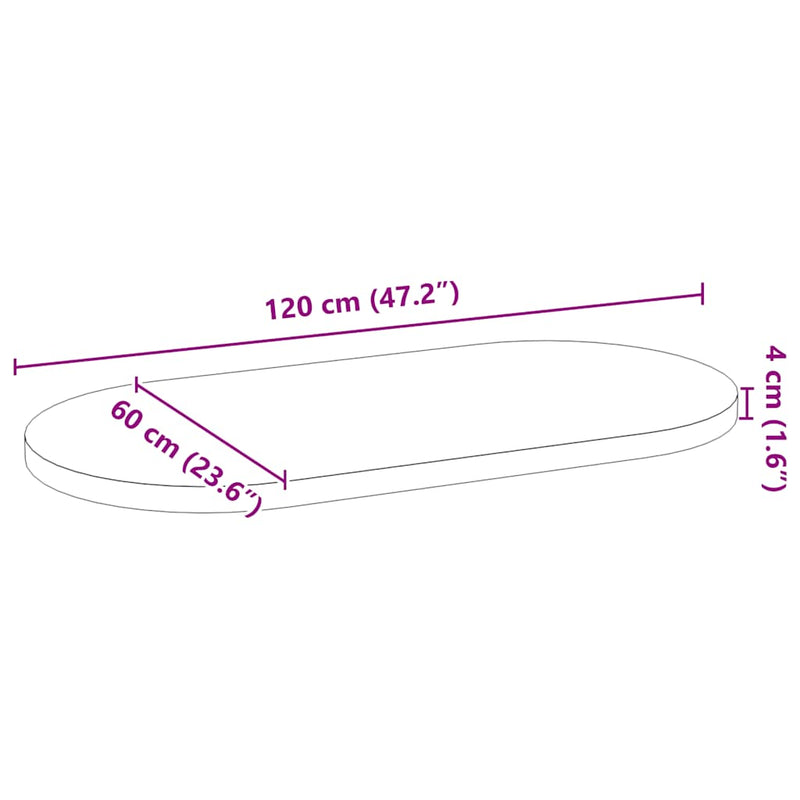 vidaXL sötétbarna tömör akácfa ovális alakú asztallap 120 x 60 x 4 cm