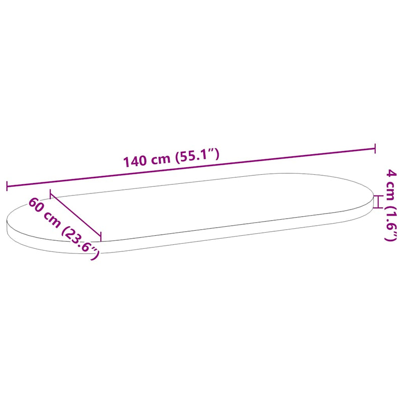 vidaXL sötétbarna tömör akácfa ovális alakú asztallap 140 x 60 x 4 cm
