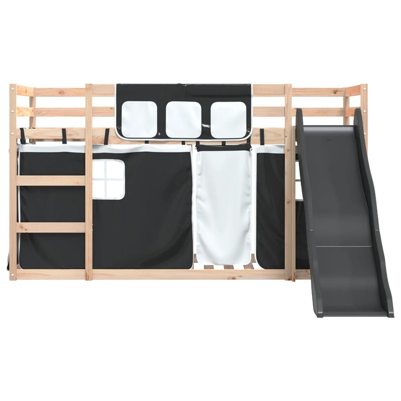 vidaXL fehér-fekete emeletes ágy csúszdával és függönnyel 90 x 200 cm