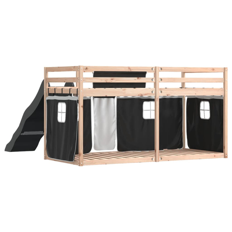 vidaXL fehér-fekete emeletes ágy csúszdával és függönnyel 90 x 200 cm