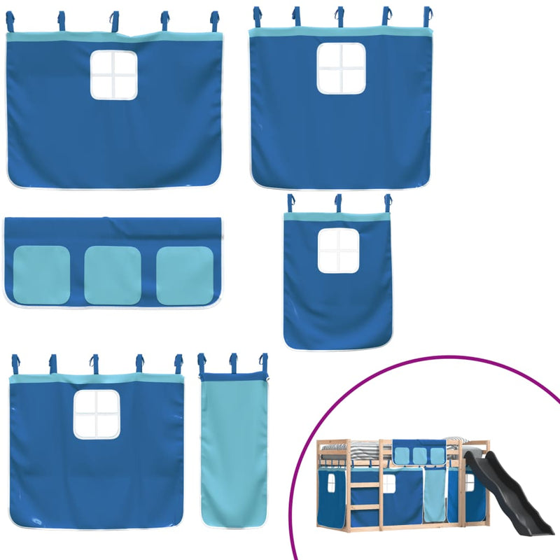 vidaXL kék emeletes ágy csúszdával és függönnyel 90 x 200 cm