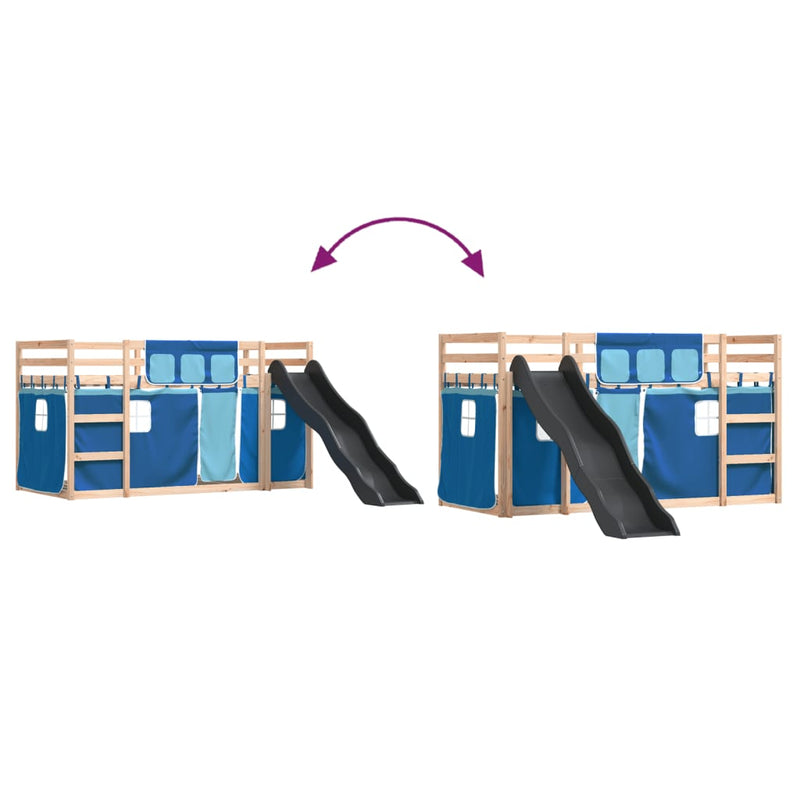 vidaXL kék emeletes ágy csúszdával és függönnyel 90 x 200 cm