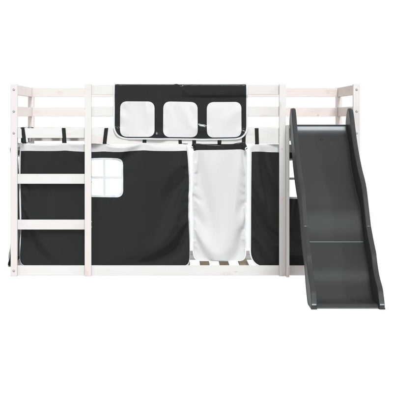 vidaXL fehér-fekete emeletes ágy csúszdával és függönnyel 90 x 200 cm