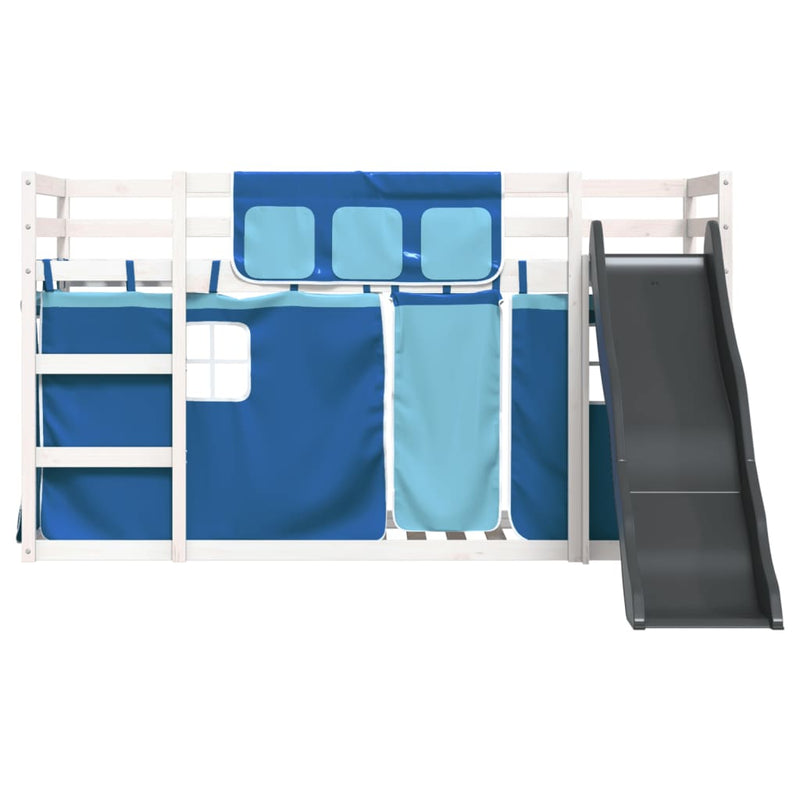 vidaXL kék emeletes ágy csúszdával és függönnyel 90 x 200 cm