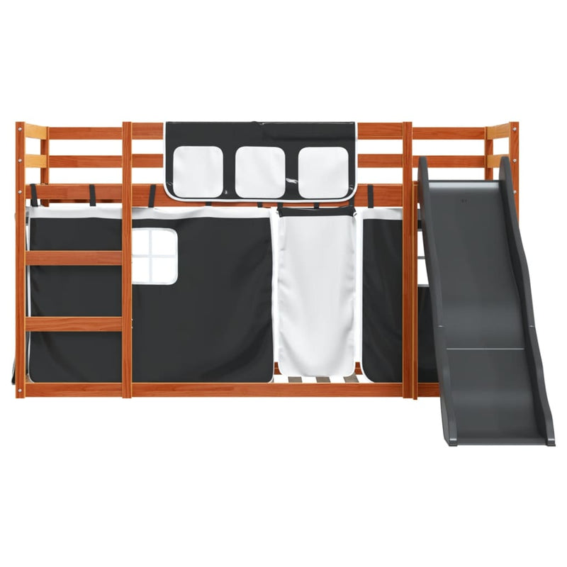 vidaXL fehér-fekete emeletes ágy csúszdával és függönnyel 90 x 200 cm