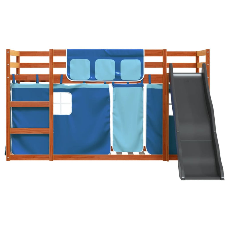 vidaXL kék emeletes ágy csúszdával és függönnyel 90 x 200 cm