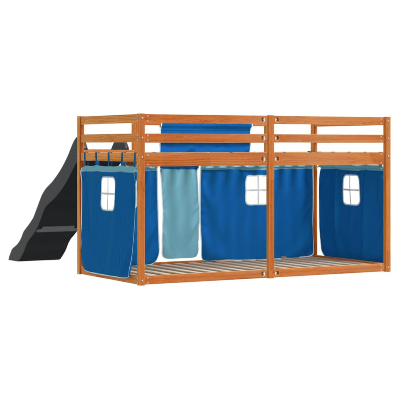 vidaXL kék emeletes ágy csúszdával és függönnyel 90 x 200 cm