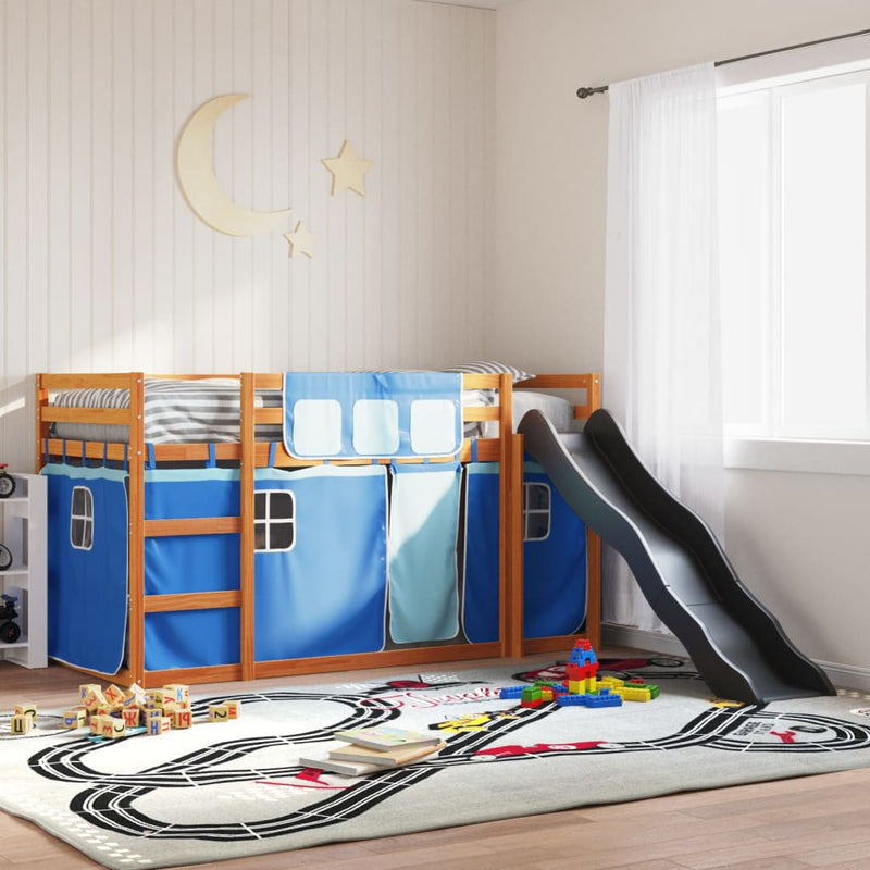 vidaXL kék emeletes ágy csúszdával és függönnyel 90 x 200 cm