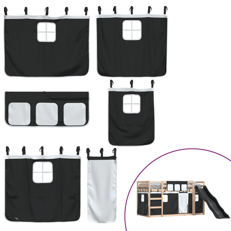 vidaXL fehér-fekete emeletes ágy csúszdával és függönnyel 80 x 200 cm