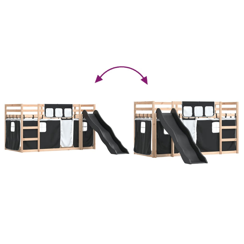 vidaXL fehér-fekete emeletes ágy csúszdával és függönnyel 80 x 200 cm