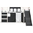 vidaXL fehér-fekete emeletes ágy csúszdával és függönnyel 80 x 200 cm