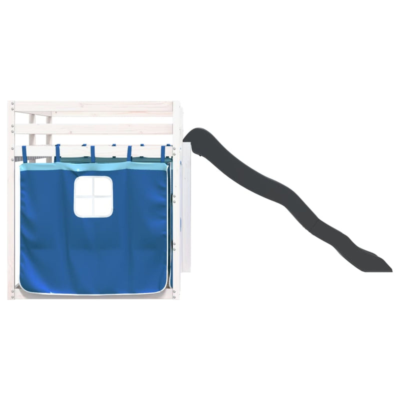 vidaXL kék emeletes ágy csúszdával és függönnyel 80 x 200 cm