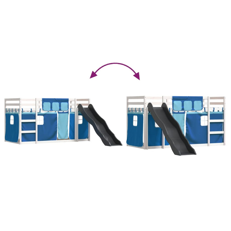 vidaXL kék emeletes ágy csúszdával és függönnyel 80 x 200 cm