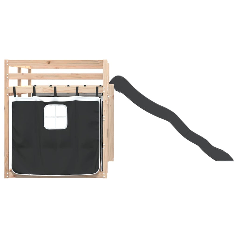 vidaXL fehér-fekete emeletes ágy csúszdával és függönnyel 90 x 190 cm