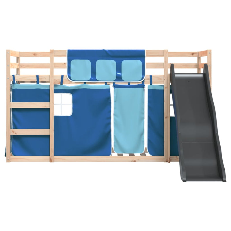 vidaXL kék emeletes ágy csúszdával és függönnyel 90 x 190 cm