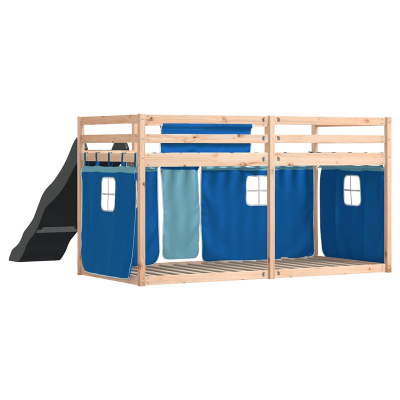 vidaXL kék emeletes ágy csúszdával és függönnyel 90 x 190 cm