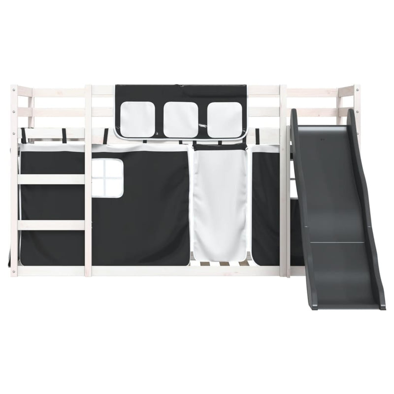 vidaXL fehér-fekete emeletes ágy csúszdával és függönnyel 90 x 190 cm