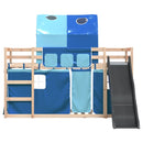 vidaXL kék emeletes ágy csúszdával és függönnyel 90 x 200 cm