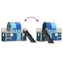 vidaXL kék emeletes ágy csúszdával és függönnyel 90 x 200 cm