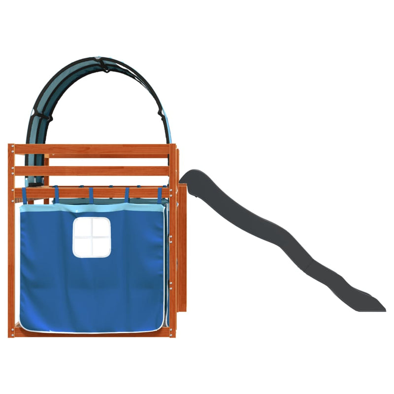 vidaXL kék emeletes ágy csúszdával és függönnyel 90 x 200 cm