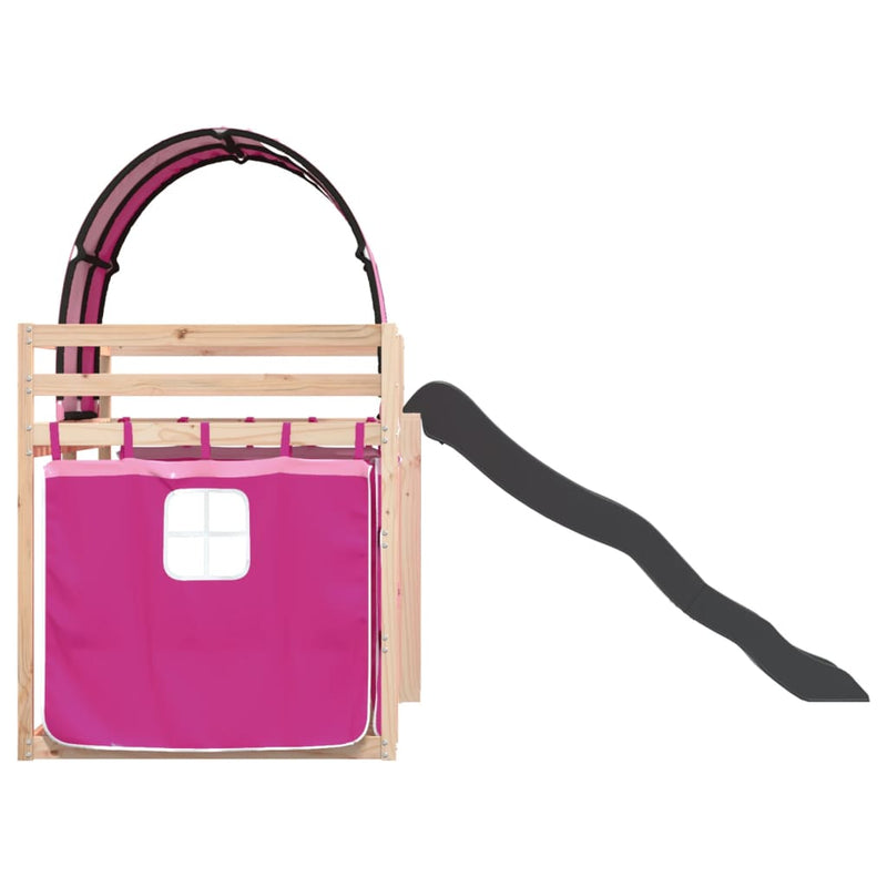 vidaXL rózsaszín emeletes ágy csúszdával és függönnyel 80 x 200 cm