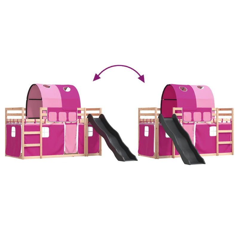 vidaXL rózsaszín emeletes ágy csúszdával és függönnyel 80 x 200 cm