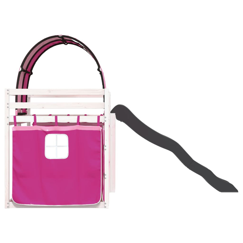 vidaXL rózsaszín emeletes ágy csúszdával és függönnyel 80 x 200 cm