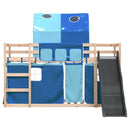 vidaXL kék emeletes ágy csúszdával és függönnyel 90 x 190 cm