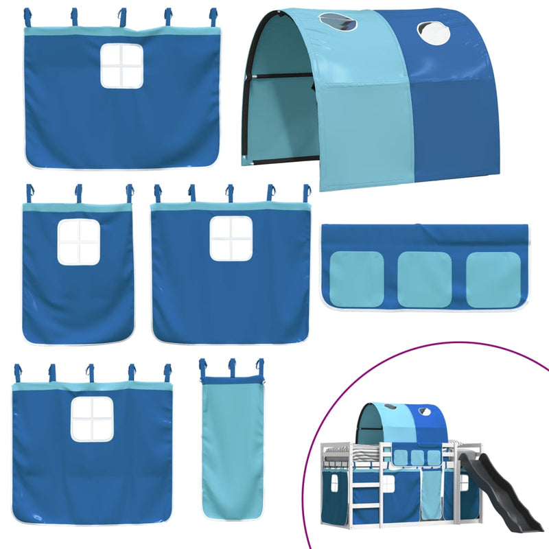 vidaXL kék emeletes ágy csúszdával és függönnyel 90 x 190 cm