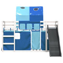 vidaXL kék emeletes ágy csúszdával és függönnyel 90 x 190 cm