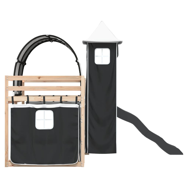 vidaXL fehér-fekete emeletes ágy csúszdával és függönnyel 80 x 200 cm