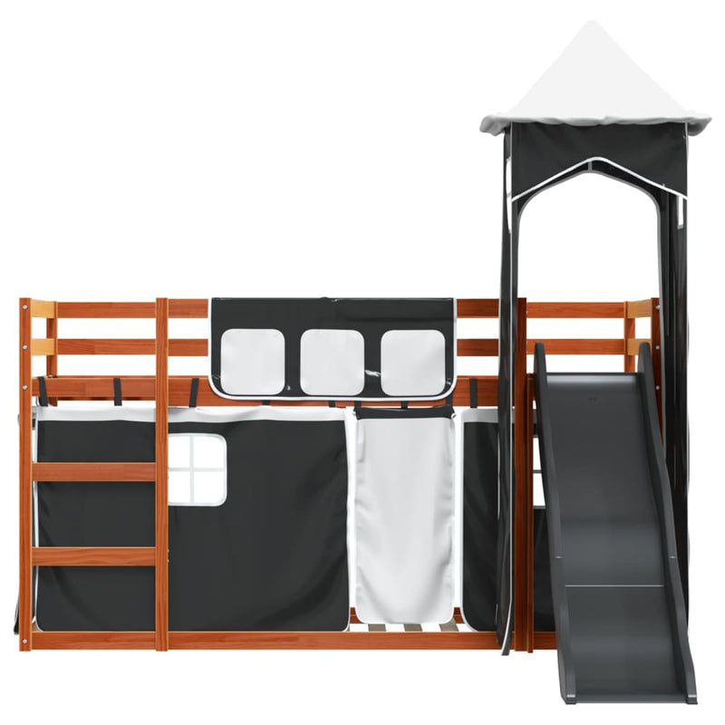 vidaXL fehér-fekete emeletes ágy csúszdával és függönnyel 90 x 200 cm