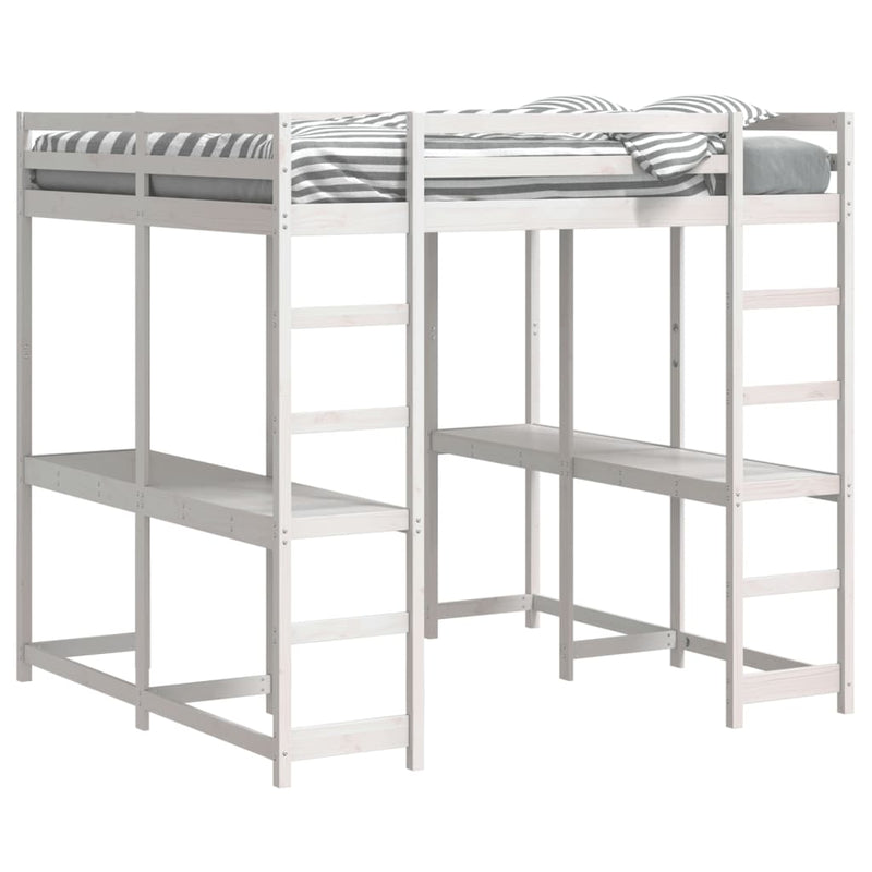 vidaXL fehér tömör fenyőfa galériaágy asztallal és létrával 160x200 cm