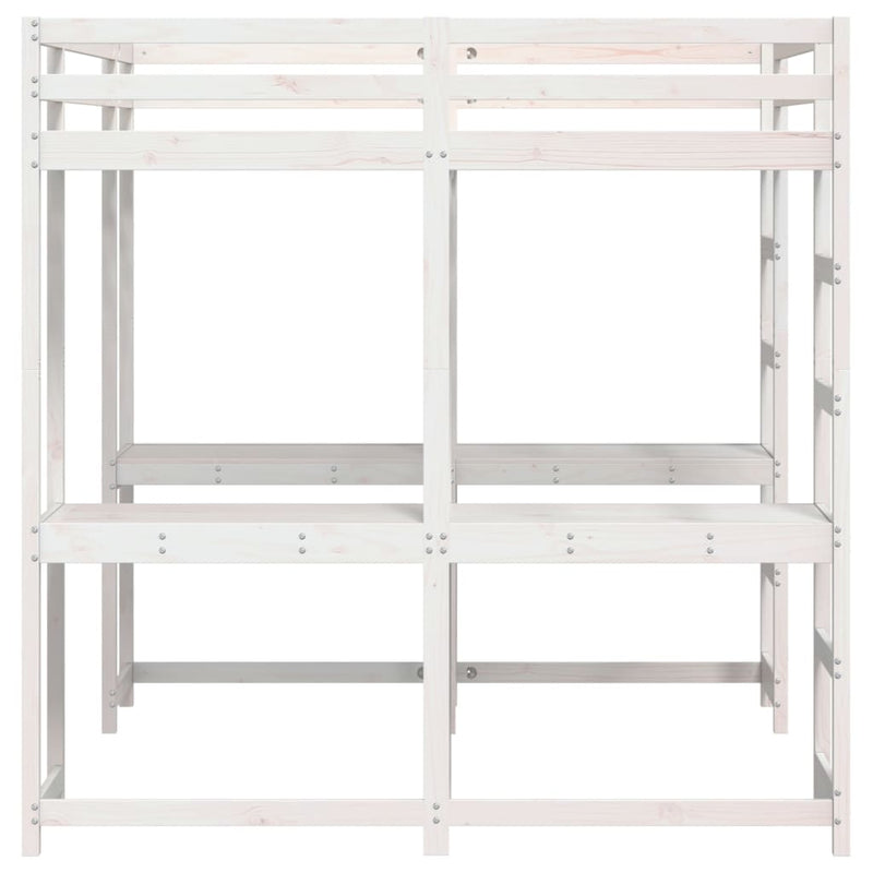 vidaXL fehér tömör fenyőfa galériaágy asztallal és létrával 160x200 cm