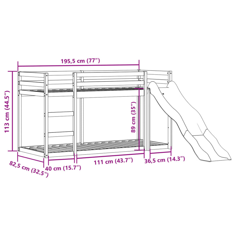 vidaXL tömör fenyőfa emeletes ágy csúszdával és létrával 75 x 190 cm