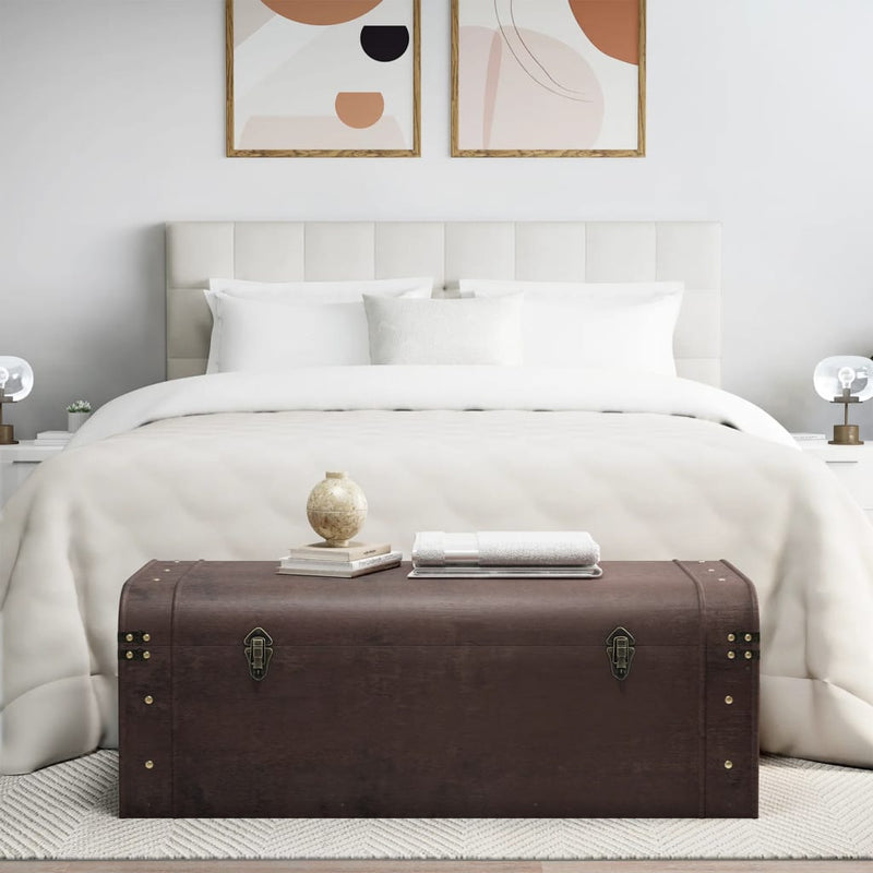 vidaXL sötétbarna furnérlemez kincsesláda zárakkal 110 x 50 x 39,5 cm