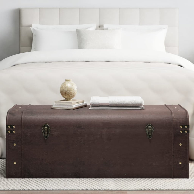 vidaXL sötétbarna furnérlemez kincsesláda zárakkal 110 x 50 x 39,5 cm