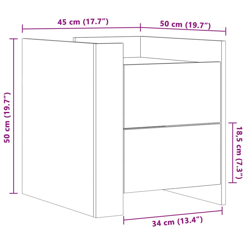 vidaXL betonszürke szerelt fa éjjeliszekrény 45 x 50 x 50 cm