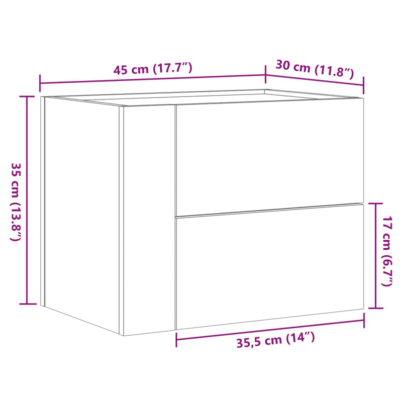 vidaXL füstös tölgy színű falra szerelhető éjjeliszekrény 45x30x35 cm