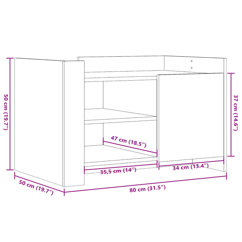 vidaXL füstös tölgy színű szerelt fa dohányzóasztal 80 x 50 x 50 cm