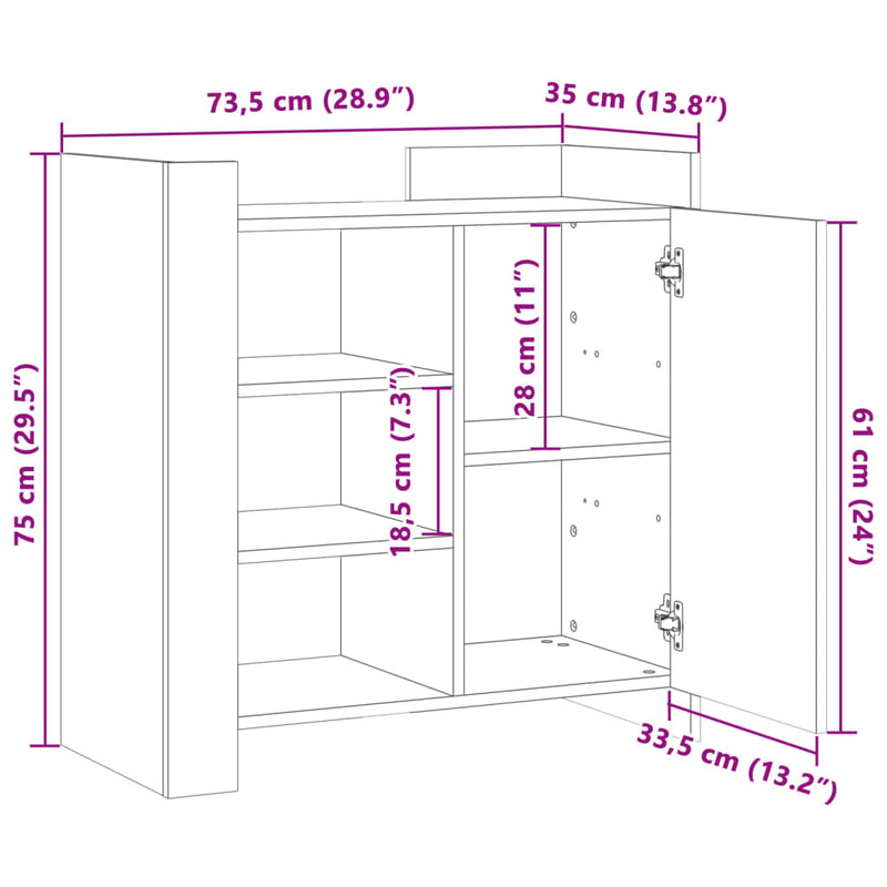 vidaXL fekete szerelt fa tálalóasztal 73,5 x 35 x 75 cm