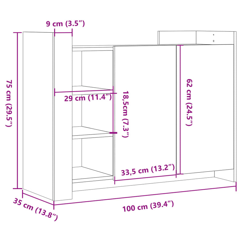 vidaXL fekete szerelt fa tálalószekrény 100 x 35 x 75 cm