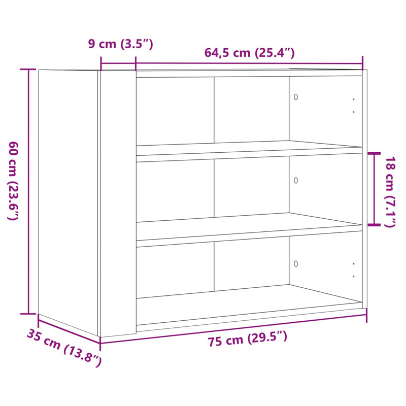 vidaXL füstös tölgy színű szerelt fa faliszekrény 75 x 35 x 60 cm