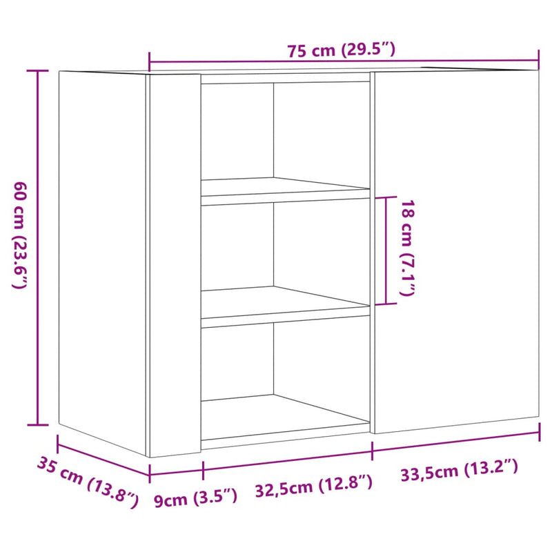 vidaXL fehér szerelt fa faliszekrény 75 x 35 x 60 cm